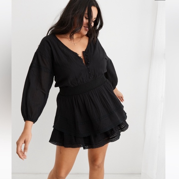 Aerie Rock N Ruffle Black Mini Dress Size Medium - Picture 1 of 10